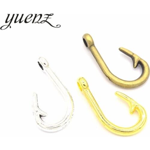 YuenZ 5pcs Antique Silver Plated Fish hook Charms Metal Pendants for Jewelry Making DIY Handmade Craft 28*19mm H15