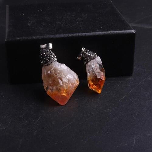 12PC Fashion Rhinestone Jewelry Pendant All Natural Stone Yellow Crystal Pillar Necklace Pendant Reiki Healing Amulet Pendulum