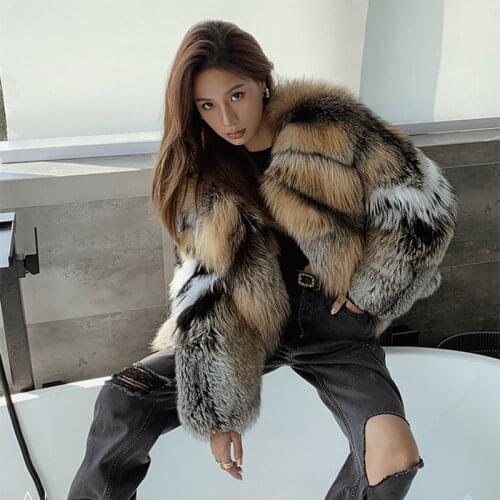 Golden Island Fox Fur Women Regular Coat Real Fox Whole Skin Fur Winter Thick Soft Warm Fox Fur Jacket