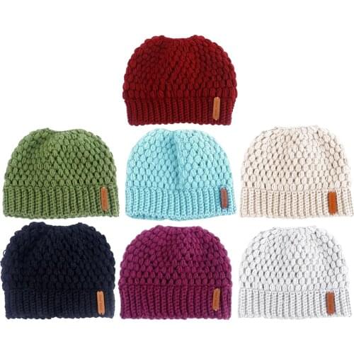 Women Knit Hat Winter Beanie Stretch Chunky Cable Messy Ponytail Bun Hat fit Thick, Thin, Curly, Wavy, Straight Hair