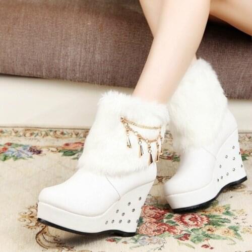 2020 Women Ankle Boots Wedge Heel Platform Ladies Snow Boot Mid Tube Thick Cotton Shoes Female Botas Mujer Crystal W22-04