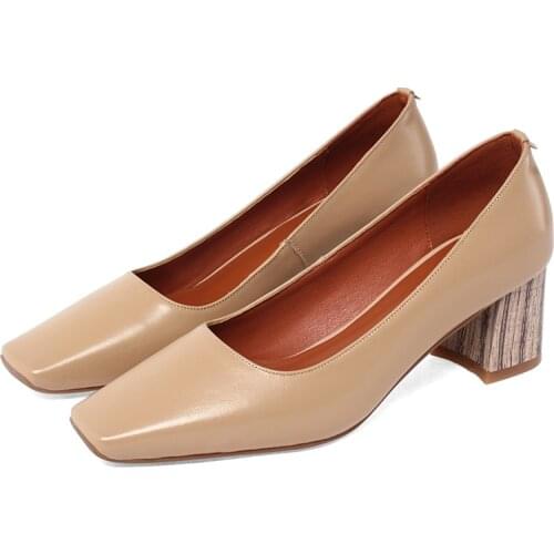 FEDONAS Concise Genuine Leather Square Toe Womens Shoes Summer Autumn High Heels Pumps Newest Party Office Lady Shoes Woman