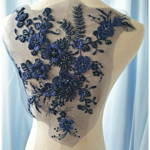 1 Piece 33*29m Elegant 3D Flower Embroidery Pearl Beaded Lace Applique Lace Trim Dress Fabrics Material Colors in Mesh Base