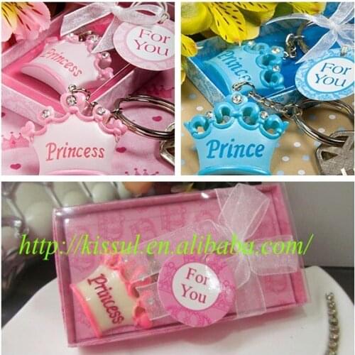 10PCS/LOT Cheapest baby shower favors of Adorable Princess key chain favor for baby gift and baby birthday crown Free shipping