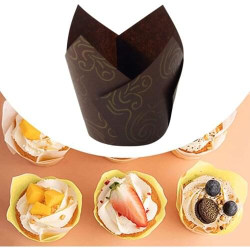 100pcs Tulip Muffin Wedding Cupcake Paper Oilproof Cupcake Liner Baking Box Container Cupcakes Baking Tools