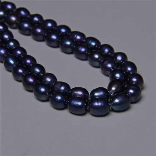 8-9mm Black Natural Fresh Water Pearl Rice Oval Loose Beads 14'' String for Jewelry Making DIY Bracelet Necklace Earring Gifts
