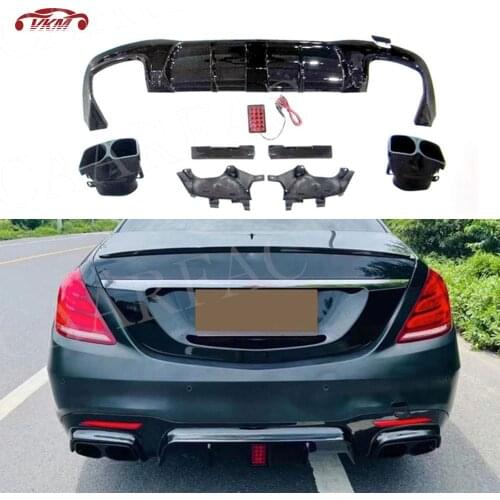 ABS Black Rear Lip Diffuser with Exhaust Tips For Mercedes Benz S Class W222 S63 S65 AMG 2014-2017 B Style Bumper Guard