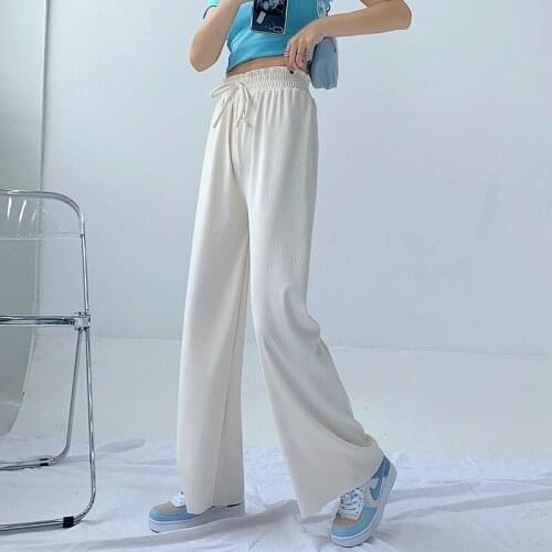 Women Pants Streetwear Summer New Small Show Thin Ice Silk wide-legged Pants High Waist Casual Pants For Women HJZ162