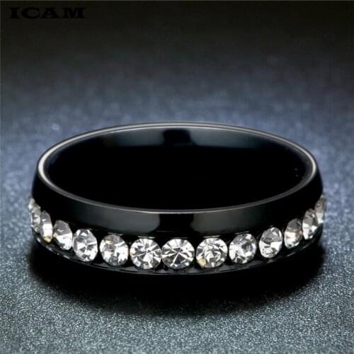 ICAM 316L Stainless Steel Rings For Women Men Classic Single Line Zirconia Engagement Wedding Ring Jewelry