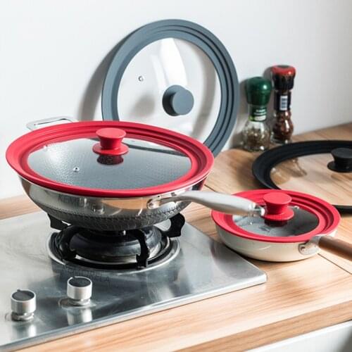 Multifunctional Lid Pot Tempered Glass Kitchenware Silicone Edge Drop-proof Visualization Kitchen Utensils Cookware Parts