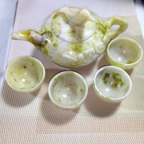China handmade jade carving natural jade Kungfu teapots and bowls in China A set