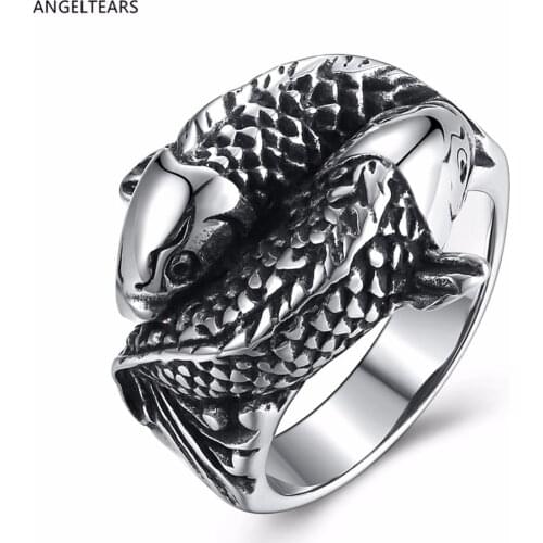316L Titanium Steel Fish Shape Finger Ring Cool Men Punk Jewelry Christmas Gift Size 8-12 # drop shipping anel