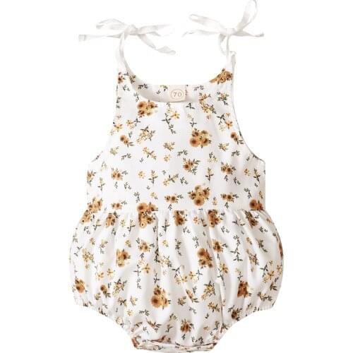 Toddler Camisole Romper with Flower Print, Adjustable Strap Bottom Button High Waist Summer Clothing