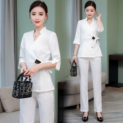 Beautician work clothes female high-end beauty salon work clothes suit summer temperament health center foot bath technician clo