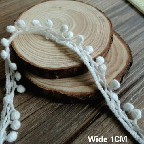 1CM Wide White Cotton Embroidery Lace Fabric Pompom Fringe Ribbon Collar Cuffs Tassel Trim DIY Crafts Dress Guipure Sewing Decor
