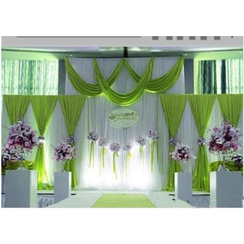 HoT Selling 3pcs/lot (1pcs 4*3m+2pcs 2*2m) ice silk Wedding Drape curtain Pleated Backdrop Curtain Decoration&Swag Background