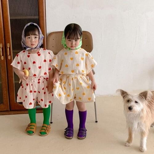 MILANCEL 2021 Summer New Kids Suit Love Print Linen Girls Outfits Korean Loose Outwears Casual Simple 2Pcs Sets
