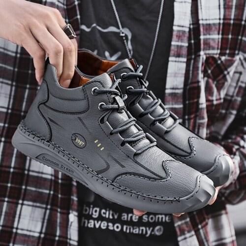 Loafers Handmade Leather Men Casual Shoes Luxury Brand Mens High Top Sneakers Moccasins Sneakers Men Casual Shoes