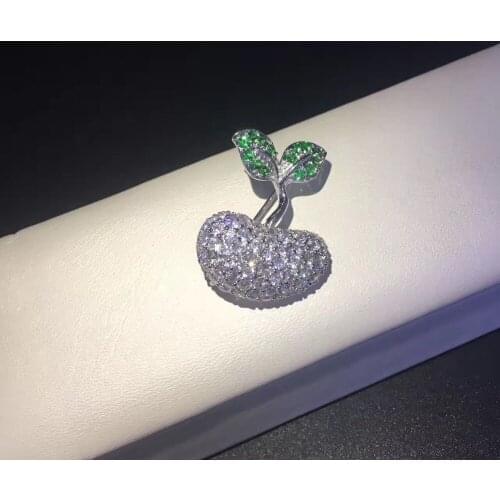 925 sterling silver small apple brooch blingbling fine women & girl brooch cute apple high quality free shipping