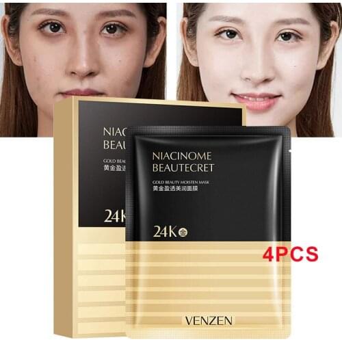 Face Mask Moisturizing Whitening Repair Anti-Wrinkle Anti-Aging Deep Hydrating Nourish Brightening Gold Allantoin Skin Care 4Pcs