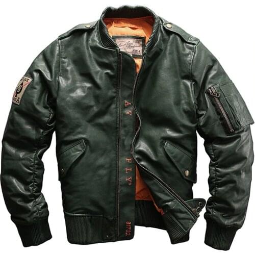 Avirex fly 2018 Mens Genuine Leather Down Coats Leather Jacket Fashion Section Casual Coat Motorcycle Biker Jacket M-5XL