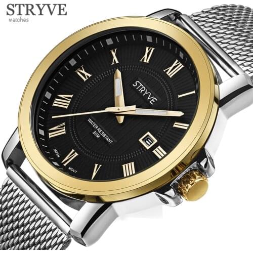 STRYVE Mens Classic Quartz Analog Watch Men Luxury Brand Business Wristwatch Stainless Male Watches Clock Relogio Masculino