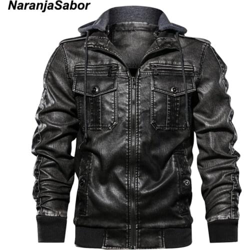 NaranjaSabor 2020 Winter Leather Jacket Men Hoodie PU Motorcycle Coat Men Casual Thick Jackets Male Brand Clothing EU Size N591