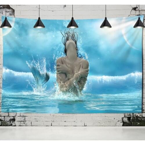 Real Scene Mermaid Tapestry Naked Mermaid Wall Hanging Hippie Sea Wall Tapestry Home Bedroom Dorm Bohemian Wall Cloth Tapiz