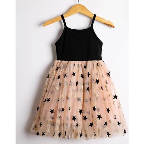 Little Girls Dress Mesh Star Printed Gown Birthday Ball Causal Wedding Evening Ceremony Halter Vestidos For 3-8 Years Children