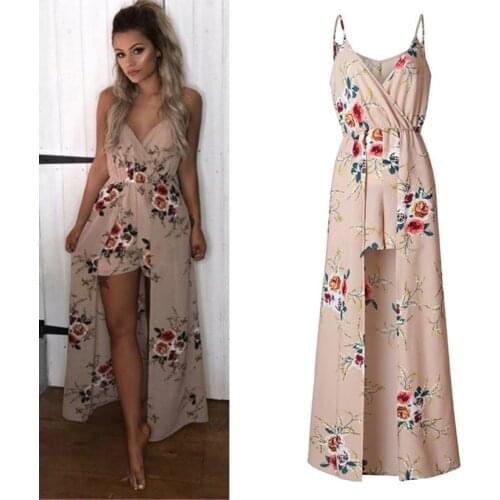 Summer Dresses For Women Sexy Deep V Neck Long Maxi Dress Floral Print Dress Vestido Ankle Length Playsuit Dress Female Clothes