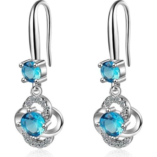 B-ling B-ling Shiny Girl Crystal Clover Drop Earring For Women Jewelry True Silver 925 Earring Lady Princess Wedding Accessories