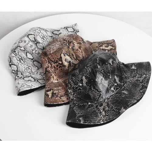 Hat bucket hat female summer double-sided snakeskin pattern fisherman hat Japanese sunscreen sunbath hat fedora hat