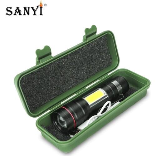 Tactical Flashlight 3 Modes COB XML T6 LED Aluminum Torch Waterproof Zoomable Focus Worklight Built In USB Rechargeable Battery