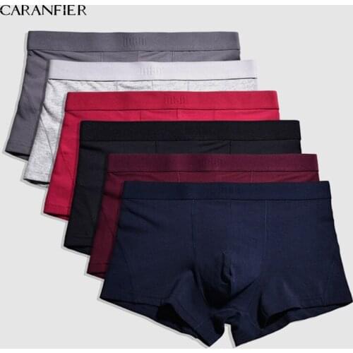 CARANFIER 6pcs Men Stretch Cotton Long Section Boxer Top Quality Big Size Mens Underwear Breathable Male Brand Boxers M-XXXL