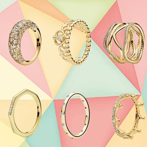 Kakany High Quality Fashionable Golden Princess Crown Tiara Shiny CZ Zircon Ring For Anniversary Gift Of Engagement Jewelry