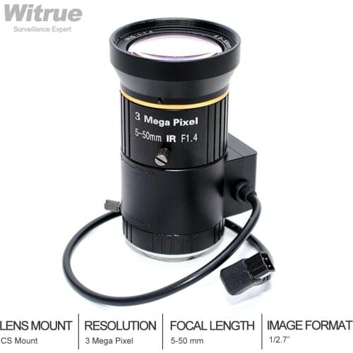 Witrue HD 3.0Megapixel Varifocal CCTV lens 5-50mm DC Auto Iris Lenses 1/2.7" F1.4 CS Mount for Surveillance IP Scurity Camera