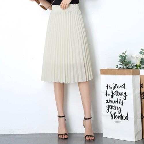 Womens Chiffon Pleated Skirts 2021 Summer New Mid-length A-line Fairy Skirt High Waist Large Swing Skirt Young Women BSQ439