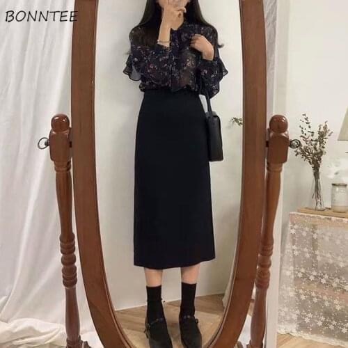 Skirts Women Vintage All-match A-line Mid-calf Empire Split New Summer Harajuku Temperament College Mujer Fashion Lined Elegant