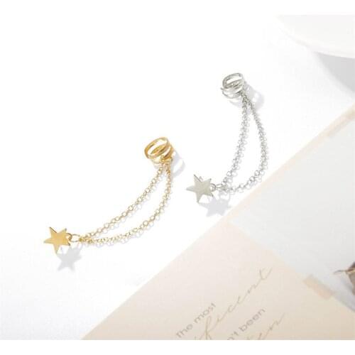1pc Tassel Chain Earrings Women Geometric Star Stud Earrings Piercing Ear Studs Gothic Punk Brinco Ear Hook Cuff Party Jewelry
