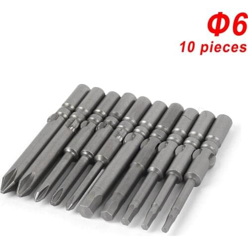 10PCS Φ6 Electric Screwdriver Head Drill Bit Set long 60mm Heads Round 1.6mm 2mm 3mm 4mm Magnetic S2 Alloy Steel For Cross Torx