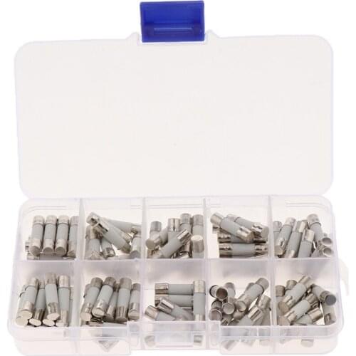 100 Pieces 0.5A~30A Quick Blow Ceramic Tube Fast Action Fuse Assorted Kits