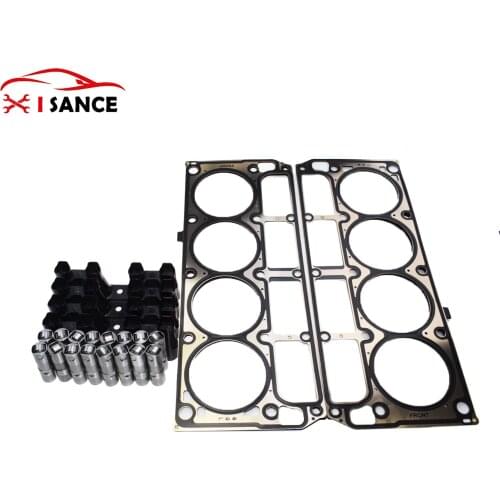 2Pcs Head Gaskets + 16Pcs Lifters + 4Pcs Guide Trays For Chevy GMC 4.8 5.3 5.7 6.0 6.2 17122490,12499225,HL124,12622033