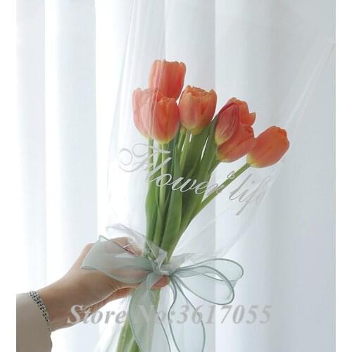 20pcs Single Flower Bouquet Wrapping Paper Plastic Opp Bag Rose Flower Packaging Material Wedding Decor