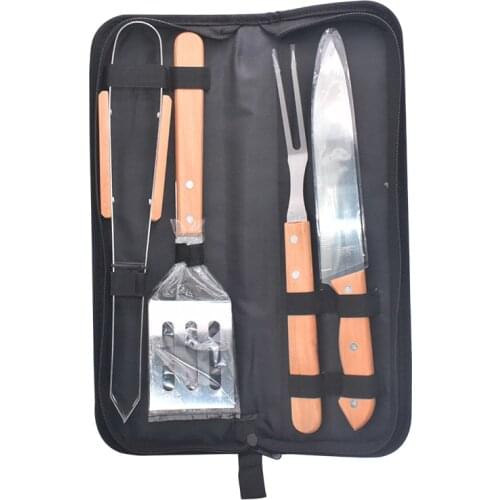 4pcs Stainless Steel Barbecue Fork Tongs Skewer Sets BBQ Roasting Grilling Tool Spatula Roasting Shovel Tongs Set