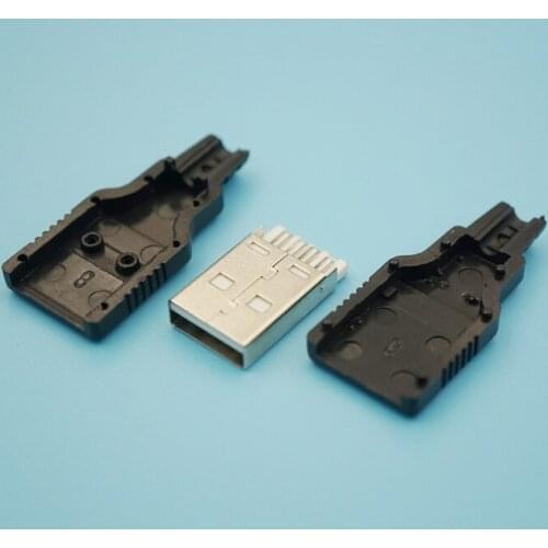500pcs 3 In 1 USB 2.0 A Type Male Jack Assembly Adapter Connector Plug Socket Solder Type with Black Plastic Shell