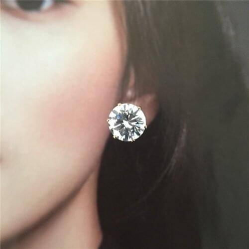 Shiny Gold Color Plating Round Square Shape Zircon Trip Stud Earrings For Women Girl Lady Gift Geogeous Accessories