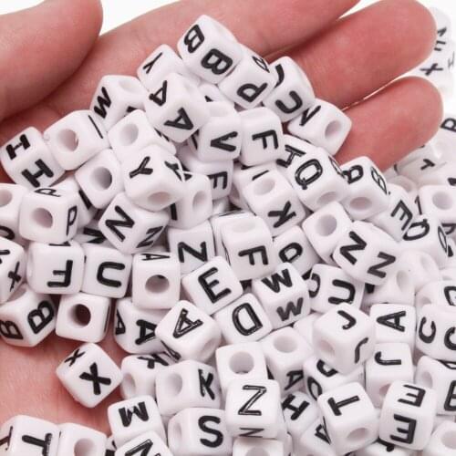 CHONGAI Mixed White Alphabet/ Letter Acrylic Cube Beads For DIY Jewelry Making 6x6mm 1000PCS
