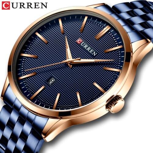 Fashion Quartz Watches for Men CURREN New Mens Watch Stainless Steel Band Clock Male Blue Wristwatch Causal Business Watch