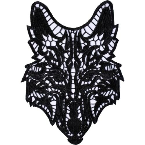Black Wolf Embroidery Applique Lace Fabric Neckline Cpllar DIY Lace Patches Sewing Clothing Accessories Craft Supplies BW192