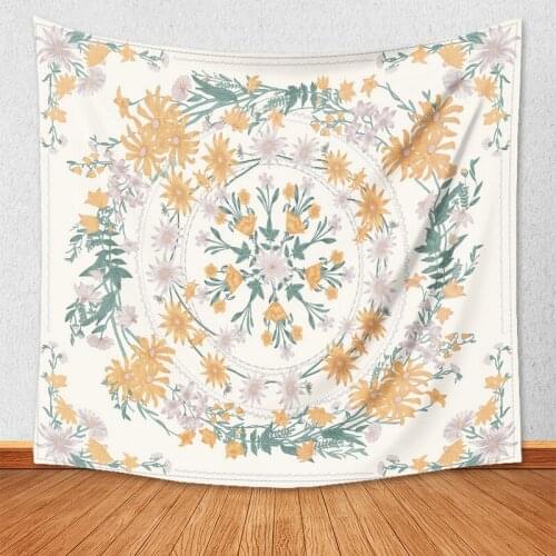 Champagne Flower and Green Leaves Bohemia Tapestry for Livingroom Photography Wall Decor